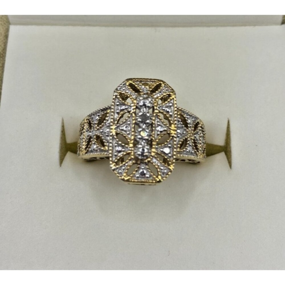 925 Silver Ring Size 7 Filigree Gold Plated, CZ Stones